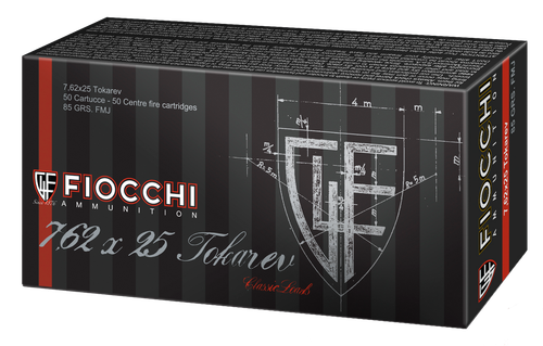 Fiocchi 762TOK Heritage  7.62x25mmTokarev 88gr Full Metal Jacket 50 Per Box/20 Case