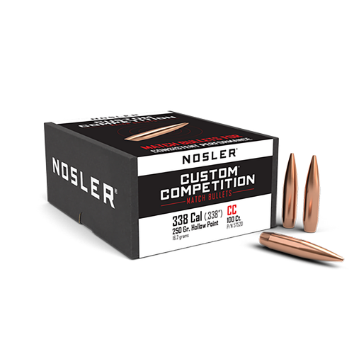 Nosler 57520 Custom Competition 338Cal 250gr Hollow Point Boat Tail 100/Box
