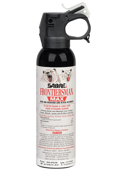 Sabre FBADX03 Frontiersman Bear & Mountain Lion Spray Capsaicinoids Range 40ft 7.90 oz