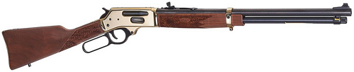 Henry H024360BH Side Gate  Full Size 360 Buckhammer 5+1 20" Blued Steel Barrel, Brass Polished Drilled & Tapped Brass Receiver, Fixed American Walnut Stock, Right Hand