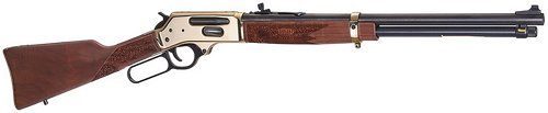 Henry H024360BH Side Gate  Full Size 360 Buckhammer 5+1 20" Blued Steel Barrel, Brass Polished Drilled & Tapped Brass Receiver, Fixed American Walnut Stock, Right Hand