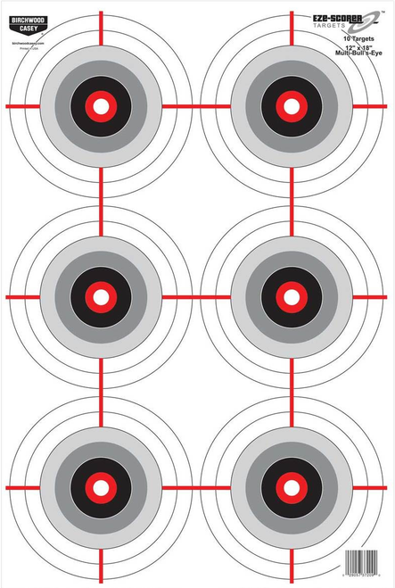 Birchwood Casey BC-37037 EZE-Scorer  Bullseye Hanging Paper 23" x 35" Black/Gray/Red 5 Pack