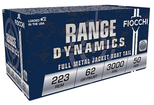 Fiocchi 223C Range Dynamics  223Rem 62gr Full Metal Jacket Boat Tail 50 Per Box/20 Case