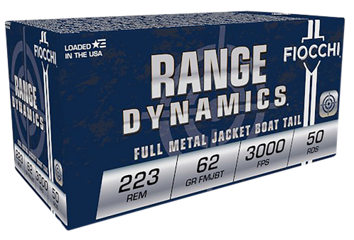 Fiocchi 223C Range Dynamics  223Rem 62gr Full Metal Jacket Boat Tail 50 Per Box/20 Case