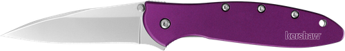 Kershaw 1660PUR Leek  3" Folding Drop Point Plain Bead Blasted 14C28N Steel Blade Purple Anodized Aluminum Handle Includes Pocket Clip