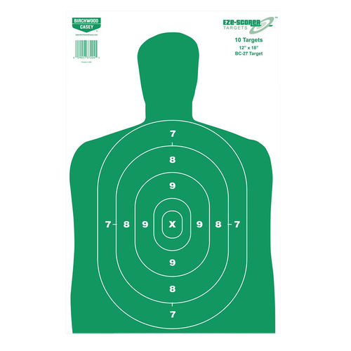Birchwood Casey 37204 EZE-Scorer BC-27 Silhouette Paper Hanging Universal 12" x 18" Green/White 10 Pk.