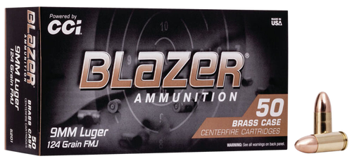 CCI 5201 Blazer Brass Handgun 9mmLuger 124gr Full Metal Jacket 50 Per Box/20 Case