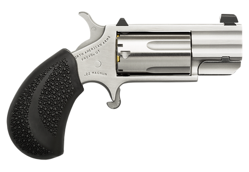 North American Arms PUGD Pug  22 WMR 5 Shot 1" Stainless Steel Barrel, Frame & Cylinder, Black Pebbled Rubber Grip, Exposed Hammer