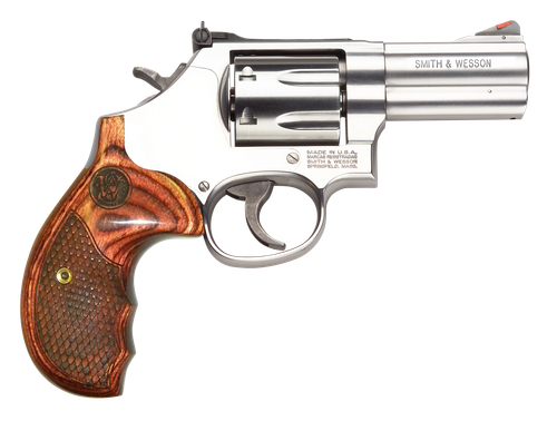 Smith & Wesson 150713 Model 686 Plus Deluxe 357 Mag or 38 S&W Spl +P Stainless Steel 3" Barrel & 7rd Cylinder,  Satin Stainless Steel L-Frame, Textured Wood Grip, Internal Lock