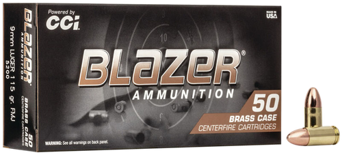 CCI 5200 Blazer Brass Handgun 9mmLuger 115gr Full Metal Jacket 50 Per Box/20 Case