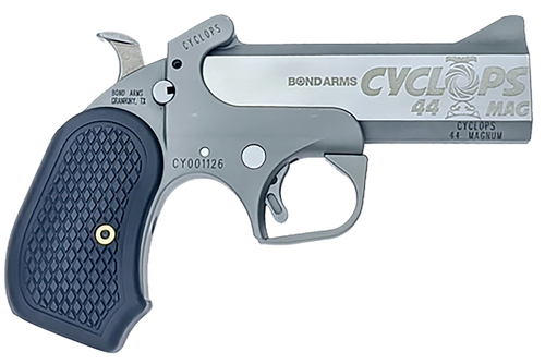 Bond Arms BACY Cyclops Big Bore 44 Mag 1rd, 4.25" Matte Stainless Steel w/Engraved Barrel, Matte Stainless Steel Frame, Black Extended B6 Resin Grip
