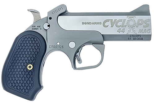 Bond Arms BACY Cyclops Big Bore 44 Mag 1rd, 4.25" Matte Stainless Steel w/Engraved Barrel, Matte Stainless Steel Frame, Black Extended B6 Resin Grip