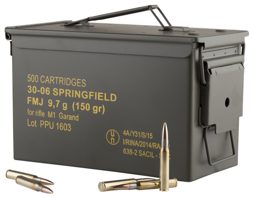 PPU PP3006GMC Standard Rifle  30-06Springfield 150gr Full Metal Jacket/500rds *Sold by Case *Includes Metal Can