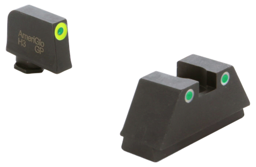 AmeriGlo GL333 Optic Compatible Sight Set for Glock  XL Tall Green Tritium LumiGreen Outline Front Sight-Green Tritium White Outline Rear Sight