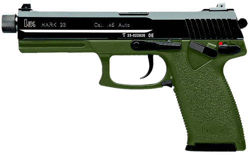 HK 81001074 Mark 23  45 ACP 12+1 5.87" Black Threaded Barrel, Black Cerakote Serrated Steel Slide, OD Green Polymer Frame w/Accessory Rail, Textured Grip