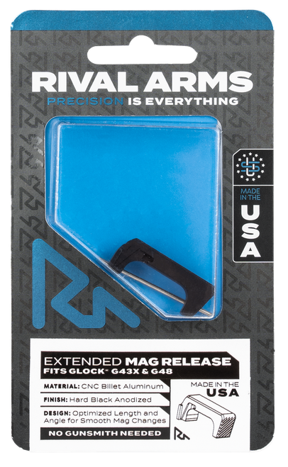 Rival Arms RA72G004A Magazine Release  Extended Black Anodized Aluminum for Glock 43X, 48
