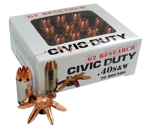 G2 Research G00620 Civic Duty  40S&W 122gr Copper Expansion Projectile 20 Per Box/25 Case