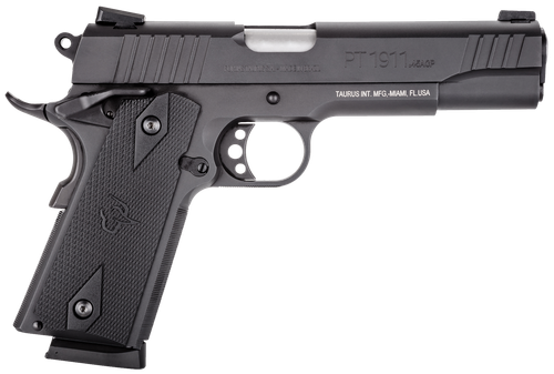 Taurus 1-191101FS 1911  Full Size 45 ACP 8+1 5" Matte Stainless Steel Barrel, Matte Black Serrated Steel Slide & Frame, Black Checkered Polymer Grip, Right Hand