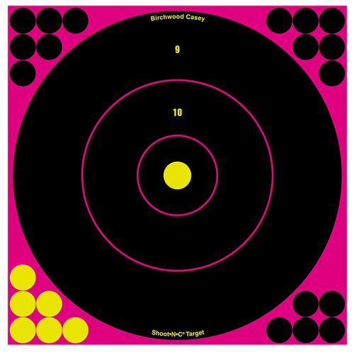 Birchwood Casey 34027 Shoot-N-C Reactive Target Self-Adhesive Paper Black/Pink 12" Bullseye 5 Pack