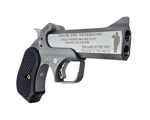 Bond Arms BA30THVET-45LC/410 30th Vet  45 Colt (Long Colt)/410 Gauge 2 Shot 4.25" Engraved Matte Barrel, Rough Matte Stainless Steel Frame, Black Grips