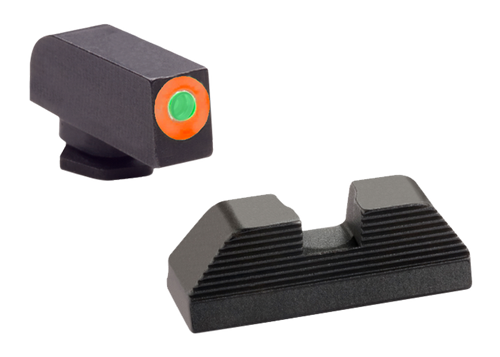AmeriGlo GL436 Protector Sight Set for Glock  Green Tritium Orange Outline Front Sight-Black Serrated Rear Sight