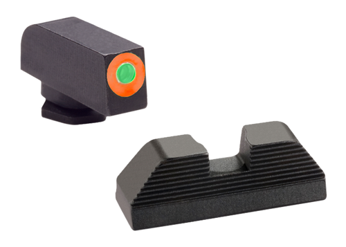 AmeriGlo GL436 Protector Sight Set for Glock  Green Tritium Orange Outline Front Sight-Black Serrated Rear Sight