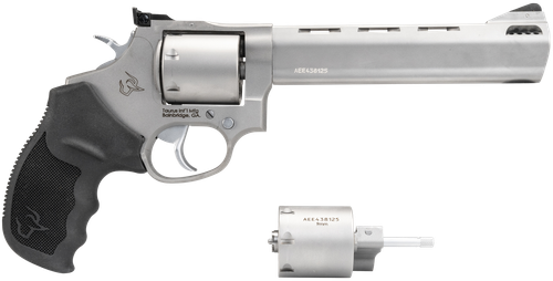 Taurus 2-692069 692  Medium 38 Special +P/357 Mag/ 9mm Luger 7 Shot 6.50" Matte Stainless Vent Rib Barrel, Cylinder & Frame, Black Ribber Grip, Transfer Bar Safety, Exposed Hammer, 2 Cylinders