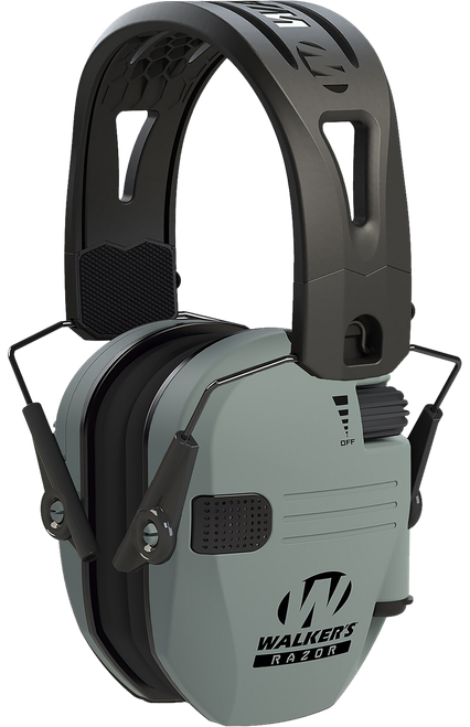 Walker's GWPRSEMRHBGY Razor Tacti-Grip 23 dB Over the Head Battleship Gray/Black Polymer
