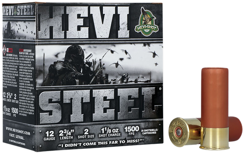 HEVI-Shot HS61222 HEVI-Steel  12Gauge 2.75" 1 1/8oz 2Shot 25 Per Box/10 Case