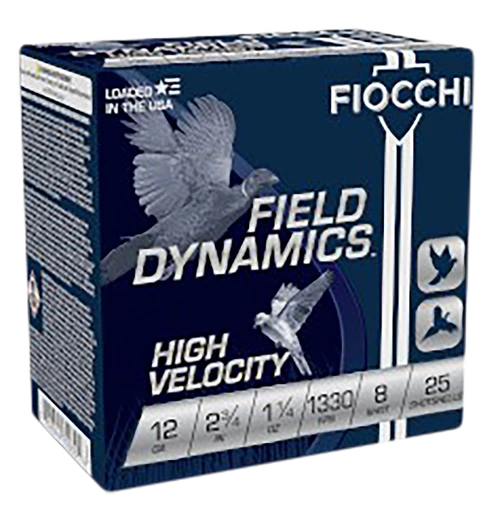 Fiocchi 12HV8 Field Dynamics High Velocity 12Gauge 2.75" 1 1/4oz 8Shot 25 Per Box/10 Case