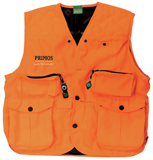 Primos 65705 Gunhunter's Hunting Vest 3XL Blaze Orange Features Compass & LED Light