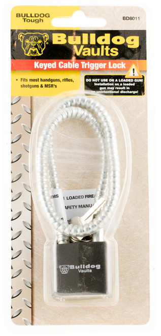 Bulldog BD8011 Trigger Lock Cable Open With Key Metal Firearm Fit- Handgun/Rifle/Shotgun