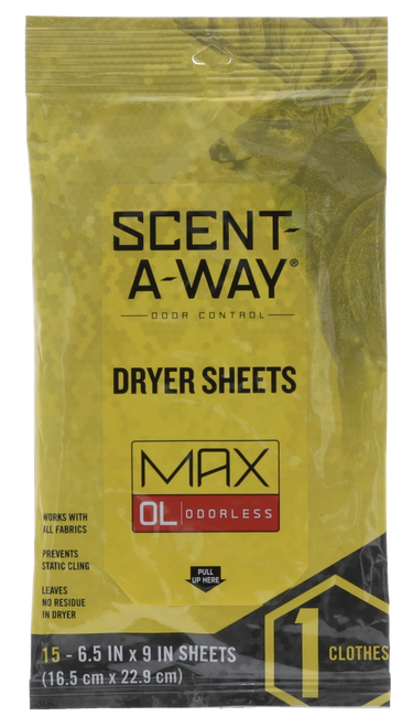 Scent-A-Way 07707 Max Dryer Sheets Odor Eliminator Odorless Scent Dryer Sheet 15 Per Pkg