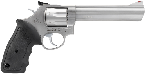 Taurus 2-660069 66  Medium 357 Mag/38 Special +P 7 Shot 6" Matte Stainless Steel Barrel, Cylinder & Frame, Black Finger Grooved Rubber Grip, Transfer Bar Safety, Exposed Hammer