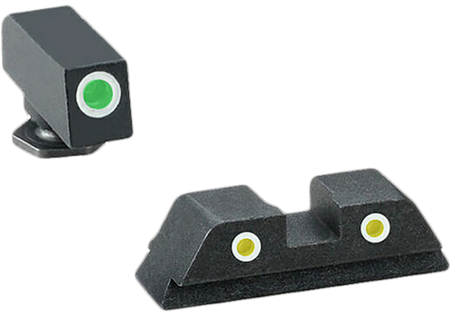 AmeriGlo GL115 Classic Tritium Sight Set for Glock  Green Tritium White Outline Front Sight-Yellow Tritium White Outline Rear Sight