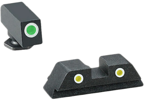 AmeriGlo GL115 Classic Tritium Sight Set for Glock  Green Tritium White Outline Front Sight-Yellow Tritium White Outline Rear Sight