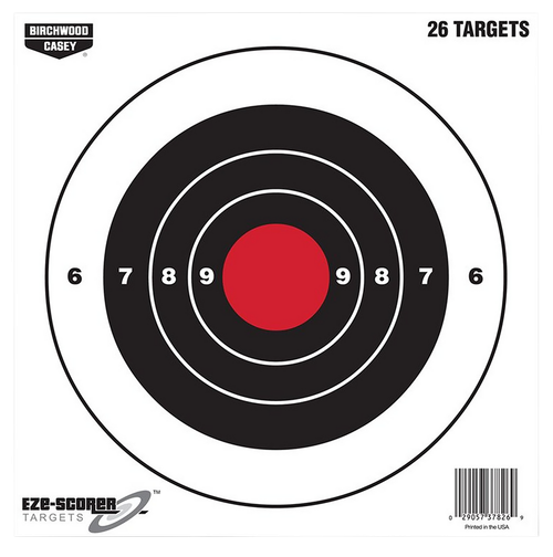 Birchwood Casey 37826 EZE-Scorer  8" Bullseye Paper Hanging Black/Red 26 Per Pkg