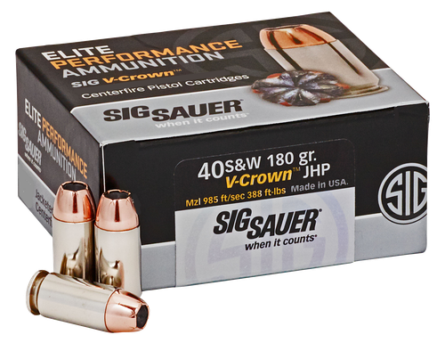 Sig Sauer E40SW250 Elite Performance  40S&W 180gr V-Crown Jacketed Hollow Point 50 Per Box/10 Case