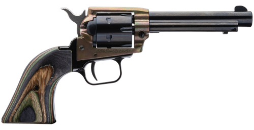 Heritage Mfg RR22MCH4 Rough Rider  22 LR/22 WMR 6 Shot, 4.75" Black Steel Barrel & Cylinder Simulated Case Hardened Zinc Alloy Frame, Camo Laminate Grip, Hammer/Thumb Safety, Exposed Hammer