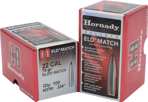 Hornady 22791 ELD Match  22 Cal .224 75 gr Extremely Low Drag Match 100 Per Box/ 25 Case