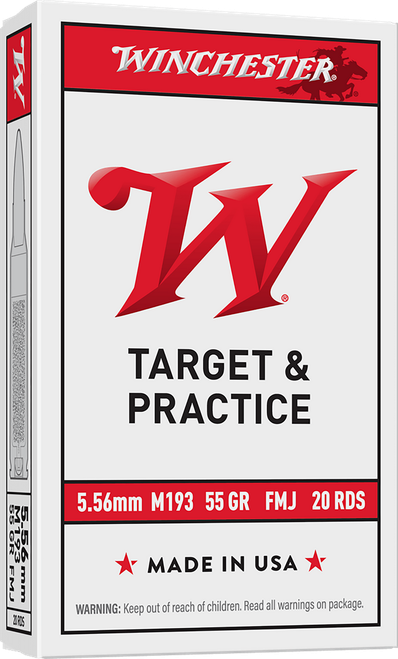 Winchester Ammo WM193K USA M193 5.56x45mmNATO 55gr Full Metal Jacket Lead Core 20 Per Box/50 Case