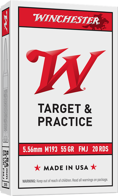 Winchester Ammo WM193K USA M193 5.56x45mmNATO 55gr Full Metal Jacket Lead Core 20 Per Box/50 Case