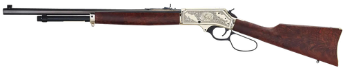 Henry H010BGWL Wildlife  45-70 Gov 4+1 22" Blued Octagon, Polished Brass Engraved Rec, American Walnut Furniture, Large Loop Lever, Adj. Brass Bead Sight