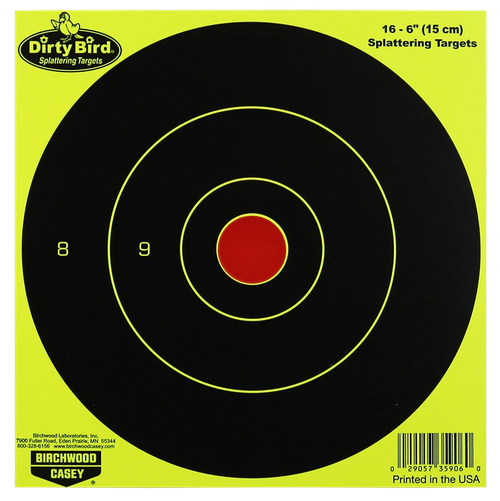 Birchwood Casey 35906 Dirty Bird  6" Bullseye Paper Hanging Pistol/Rifle Black/Yellow 16 Per Pkg