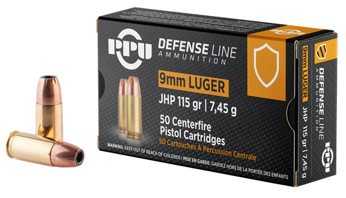 PPU PPD91 Defense  9mmLuger 115gr Jacketed Hollow Point 50 Per Box/20 Case