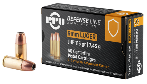PPU PPD91 Defense  9mmLuger 115gr Jacketed Hollow Point 50 Per Box/20 Case