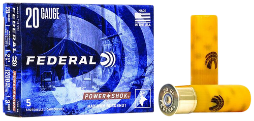 Federal F2033B Power-Shok Magnum 20Gauge 2.75" 20Pellets 1oz 3BuckShot 5 Per Box/50 Case
