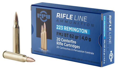PPU PP223F2 Standard Rifle  223Rem 62gr Full Metal Jacket Boat Tail 20 Per Box/50 Case