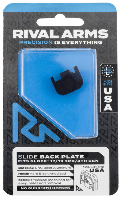 Rival Arms RA43G001A Slide Back Cover Plate  Double Stack Black Anodized Aluminum for Glock 17/19 Gen3-4