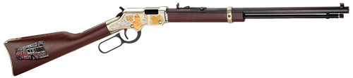 Henry H004FM Golden Boy Firefighter Tribute 22 Short, 22 Long or 22 LR Caliber with 16 LR/21 Short Capacity, 20" Blued Barrel, Nickel-Plated Metal Finish & American Walnut Stock Right Hand (Full Size)